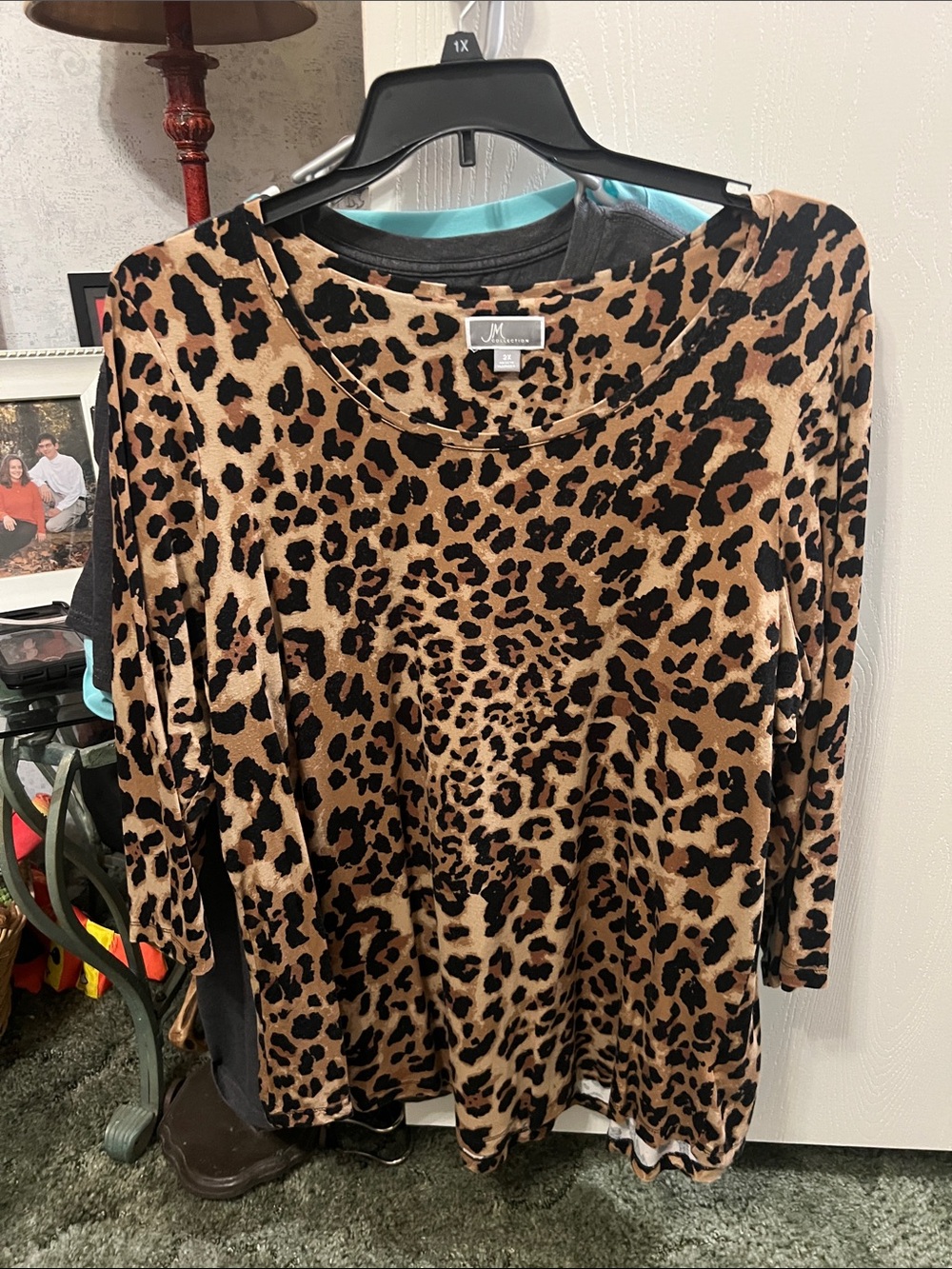 JM Collection Leopard Print Long Sleeve Top - Brown and Black